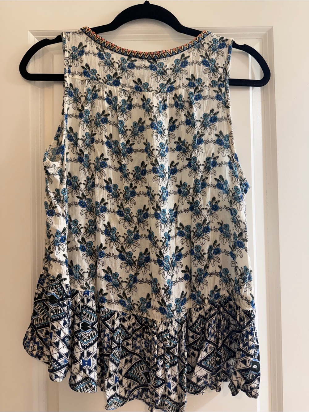 Patrons of Peace White High-Low Tank with Floral Print and Embroidered Trim - Picture 6 of 7